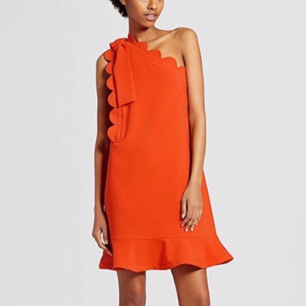 Victoria Beckham Orange Scalloped Ruffle Dress - Picture 1 of 6